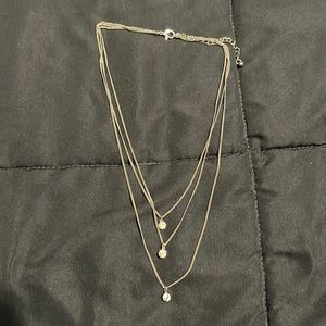 Triple layer silver jewel necklace